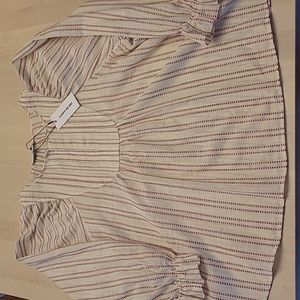 NWT Elizabeth and James Boho Striped Brown and Off-white Peasent Blouse